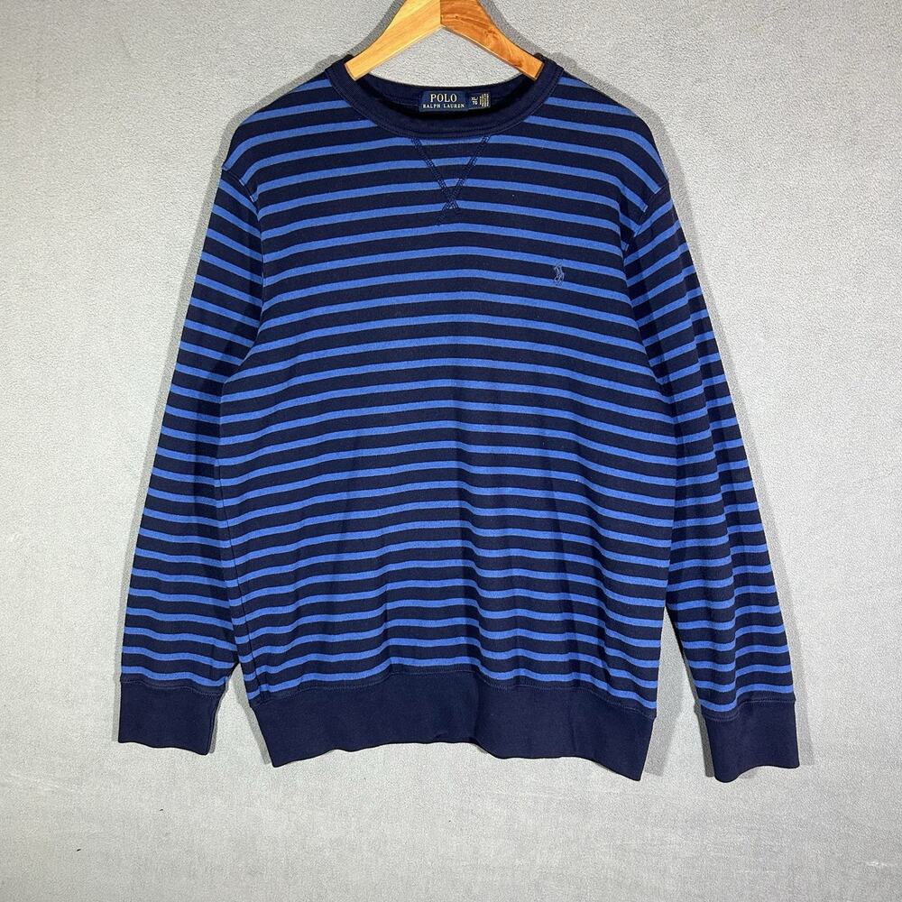 Polo Ralph Lauren Sweatshirt Mens XL Blue Striped Preppy Slim Crewneck